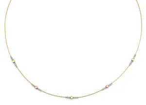 14K Tri Color Gold String Necklace With Square And Round Ball