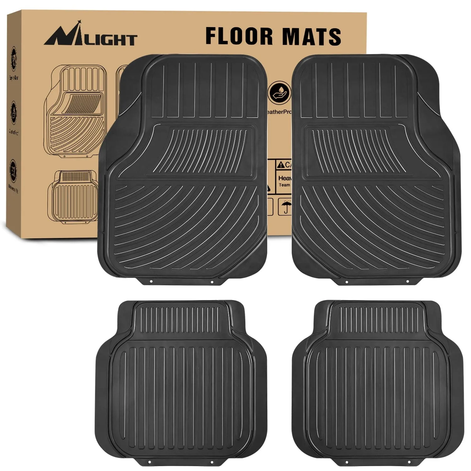 4Pcs Rubber Cargo Mats Universal Trim to fit Most Vehicles