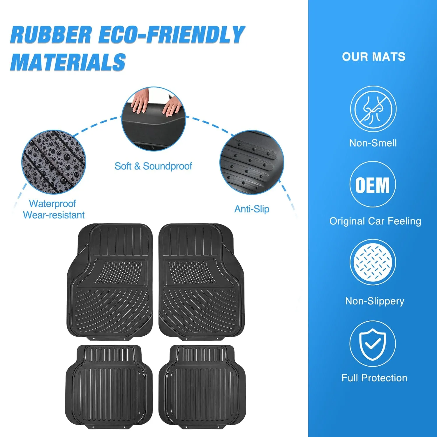 4Pcs Rubber Cargo Mats Universal Trim to fit Most Vehicles