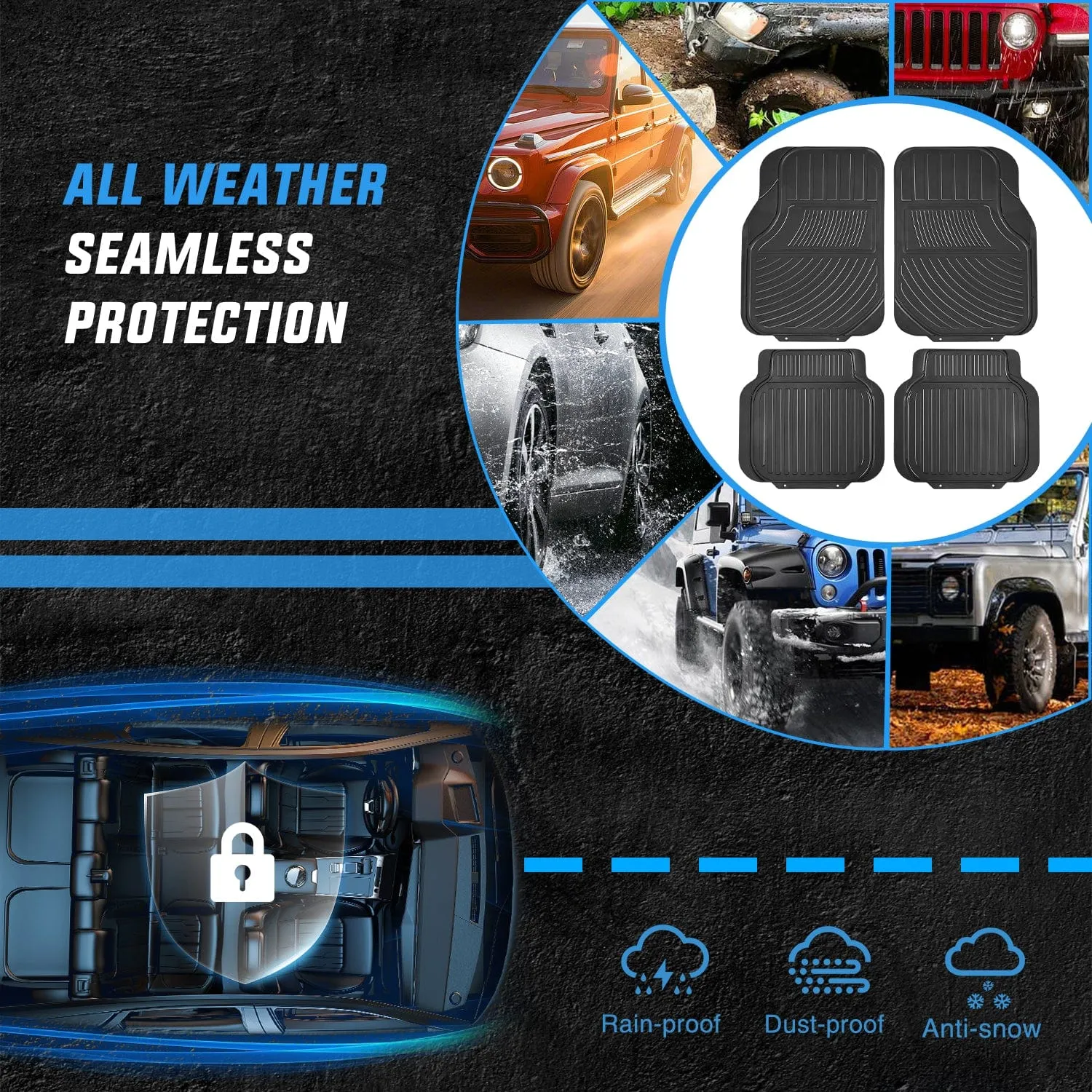 4Pcs Rubber Cargo Mats Universal Trim to fit Most Vehicles