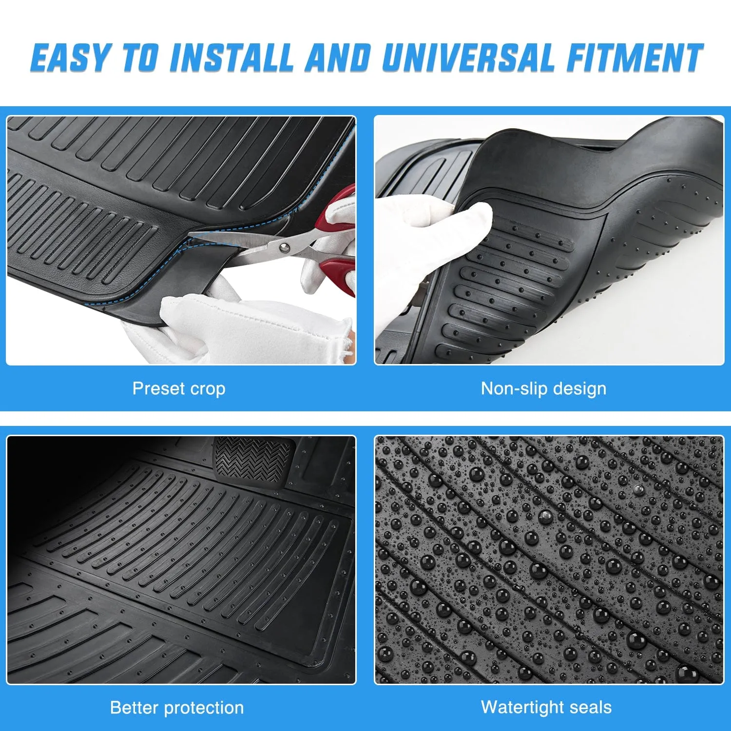 4Pcs Rubber Cargo Mats Universal Trim to fit Most Vehicles