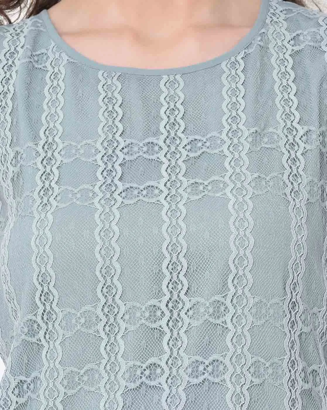 Blue Net Top With French Lace