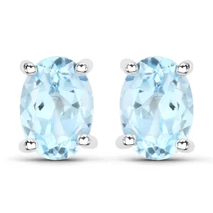 Genuine 1.90 Carat Blue Topaz .925 Sterling Silver Earrings