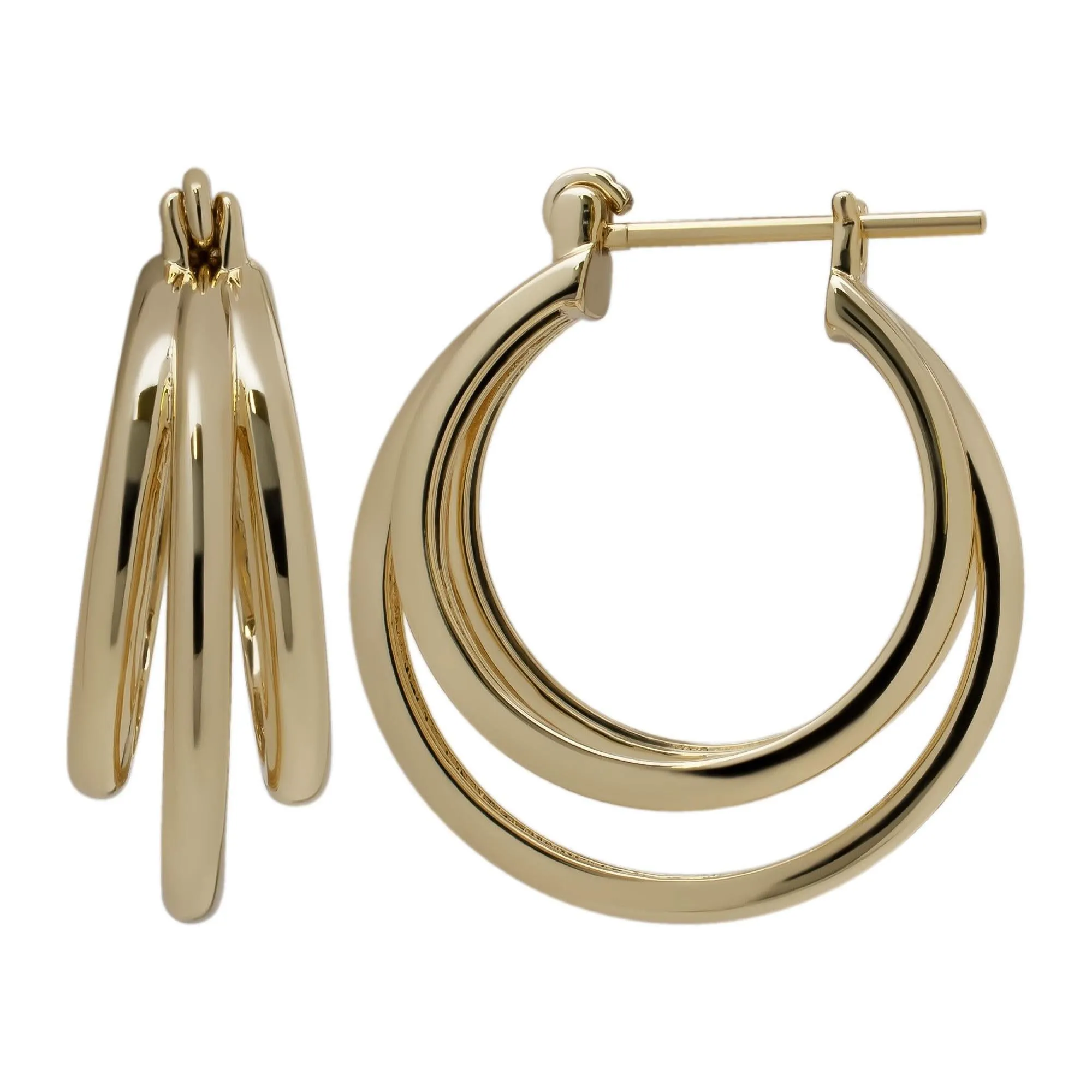 Gold Plated Tri-Row Hoop Earrings