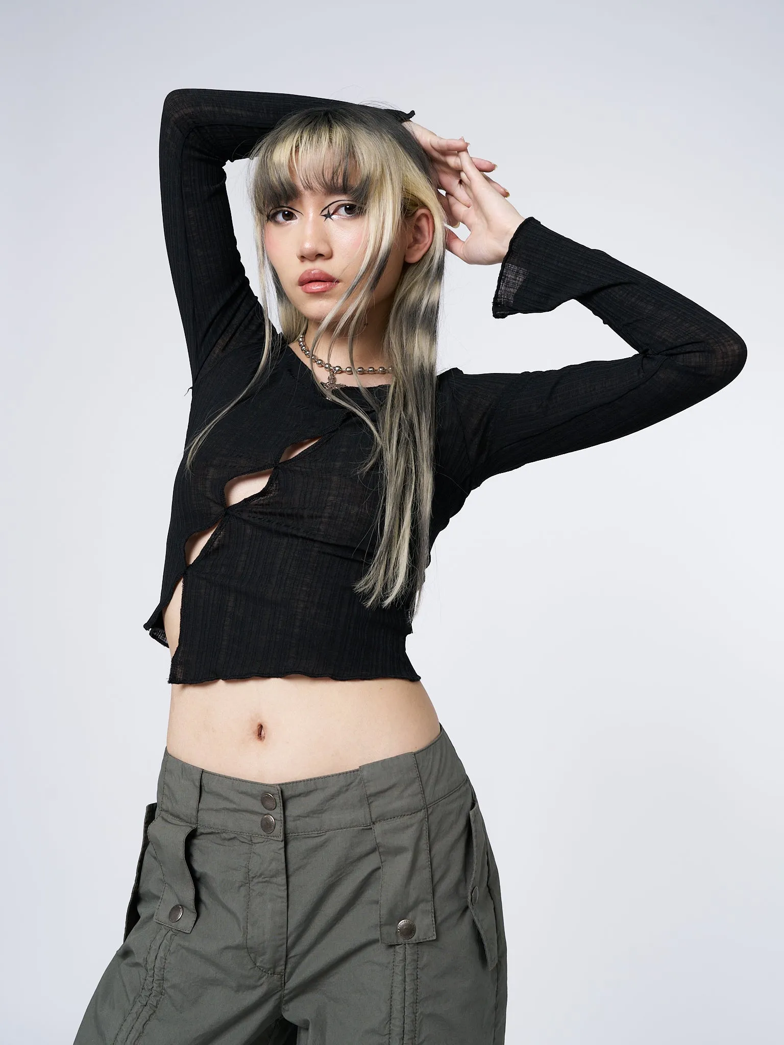 Hana Black Asymmetrical Cut Out Top