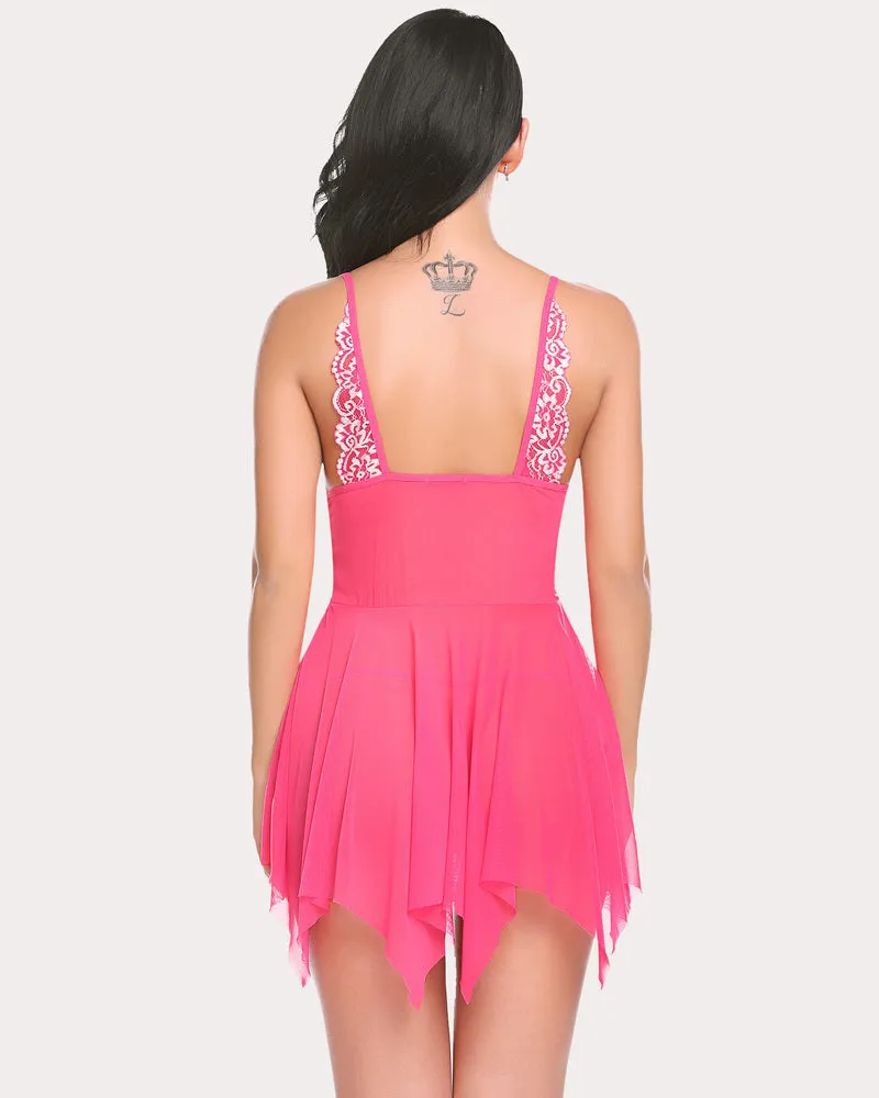 Lace Front Closure V Neck Nightwear