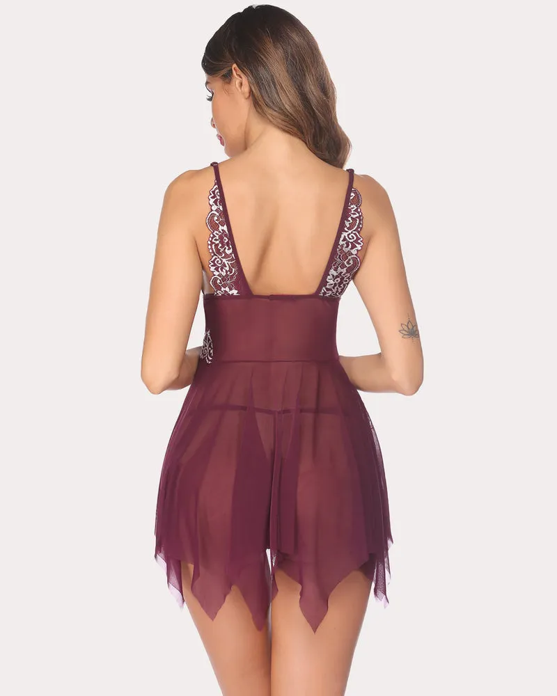 Lace Front Closure V Neck Nightwear