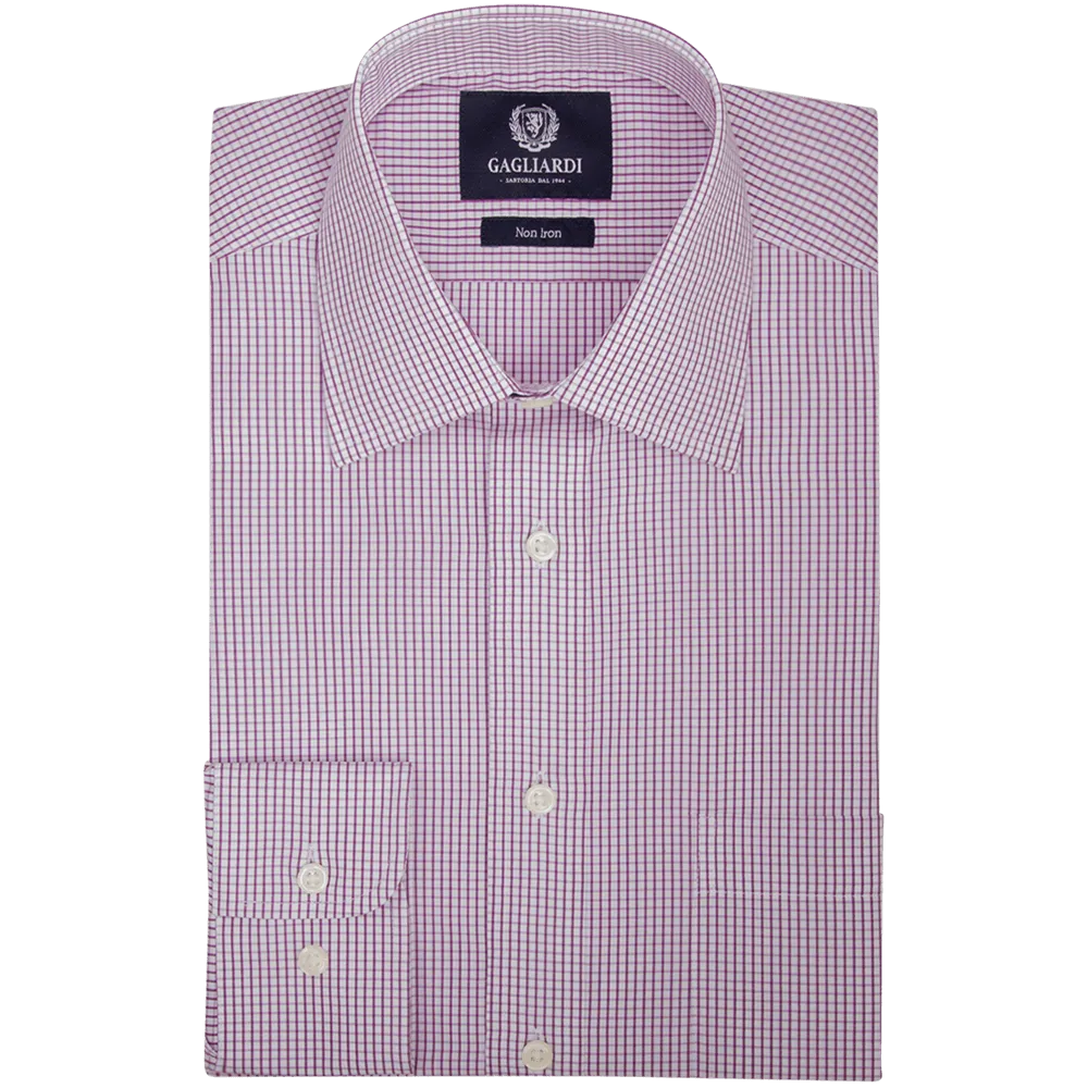 Lilac Checked Tailored Fit Classic Collar Shirt