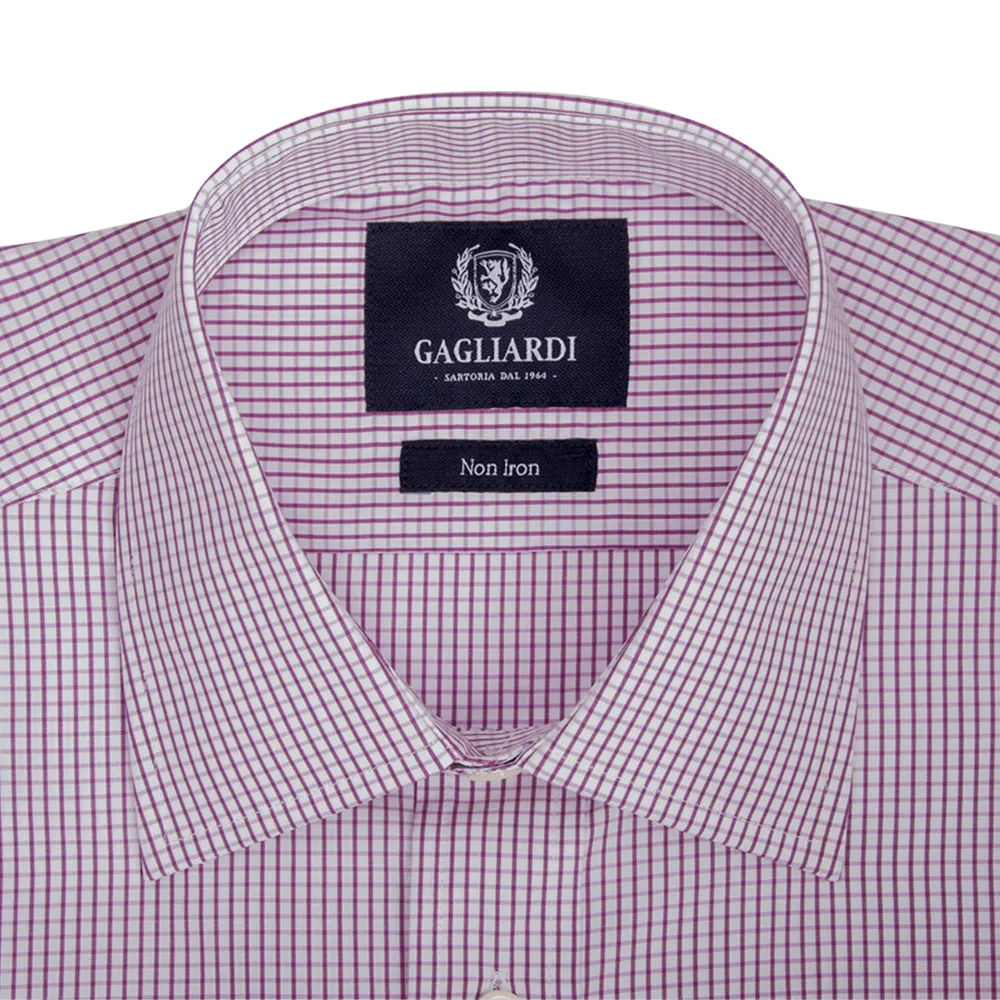 Lilac Checked Tailored Fit Classic Collar Shirt