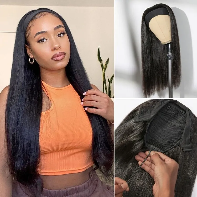 Luvme Too Easy Texture Wig Kinky Straight Flexi-Fit Drawstring Glueless Headband Wig (Get Free Trendy Headbands)