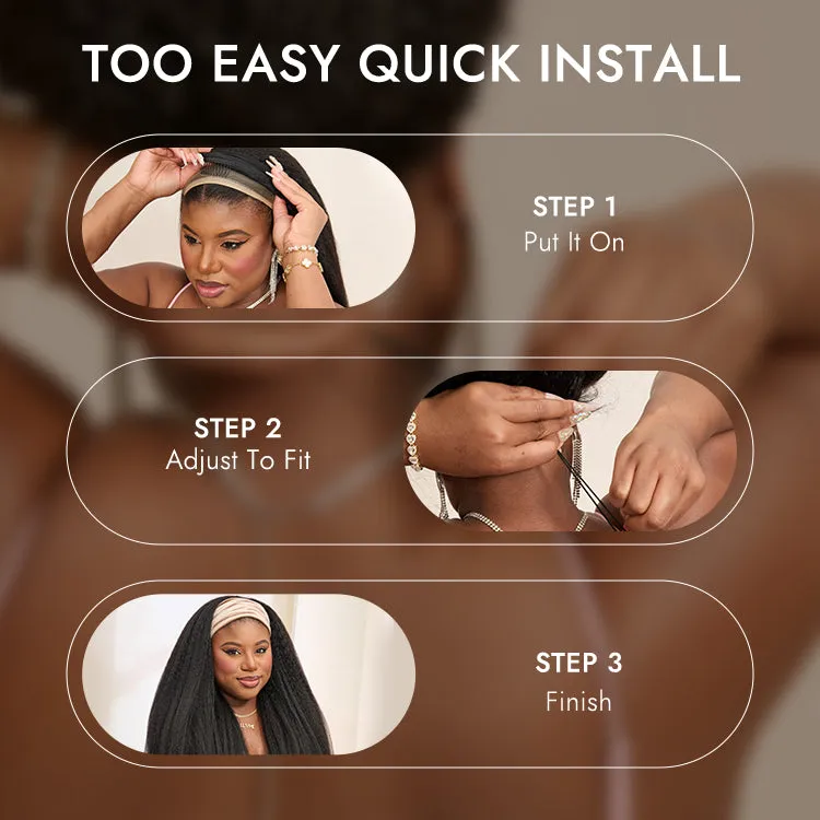 Luvme Too Easy Texture Wig Kinky Straight Flexi-Fit Drawstring Glueless Headband Wig (Get Free Trendy Headbands)