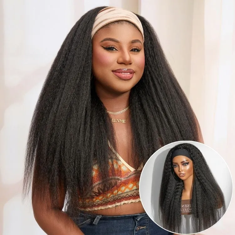 Luvme Too Easy Texture Wig Kinky Straight Flexi-Fit Drawstring Glueless Headband Wig (Get Free Trendy Headbands)