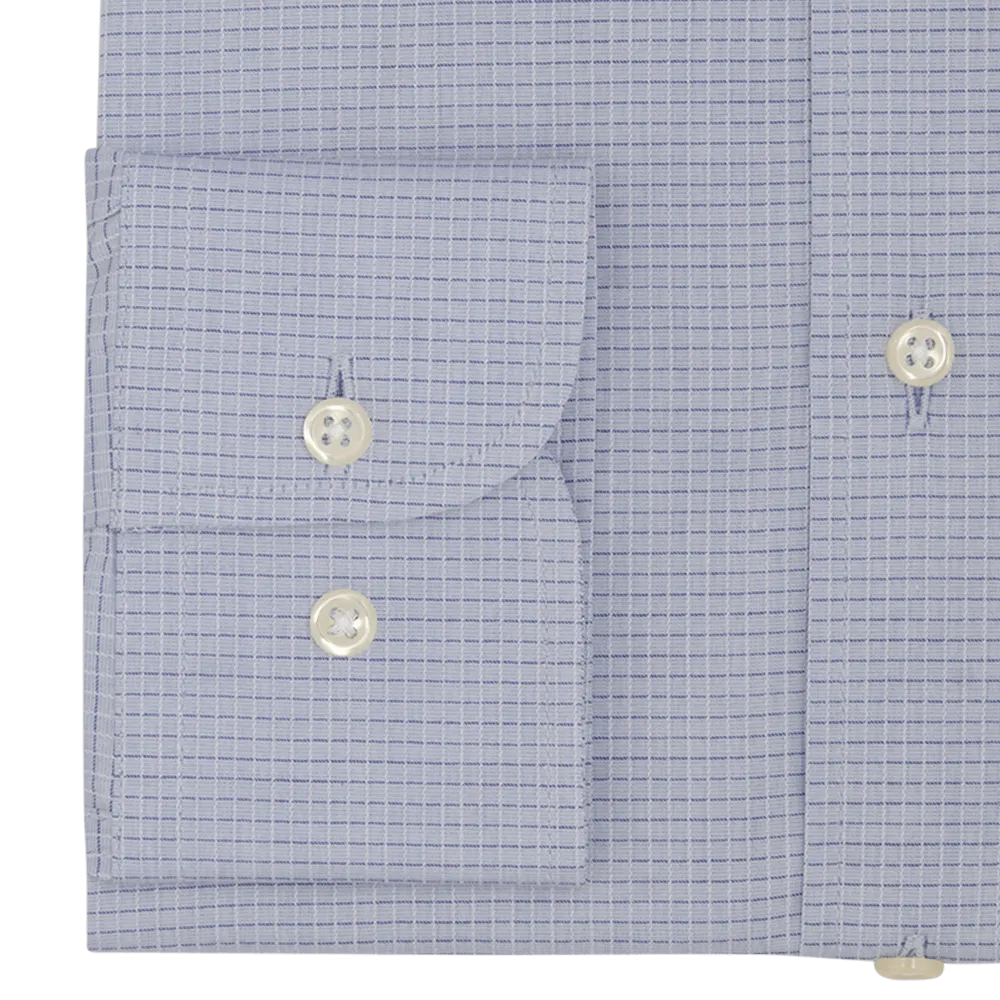 Mid Blue Checked Tailored Fit Classic Collar Shirt