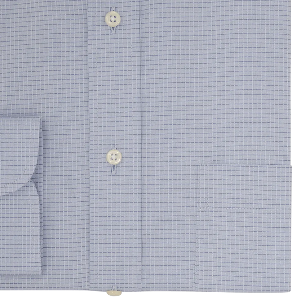 Mid Blue Checked Tailored Fit Classic Collar Shirt