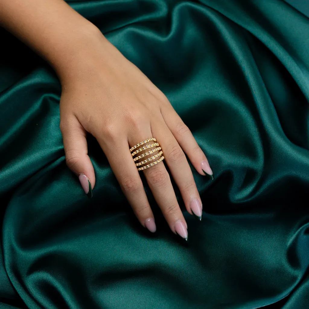 Multiple Beaded Strand Gold Ring