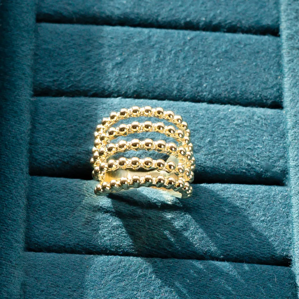 Multiple Beaded Strand Gold Ring