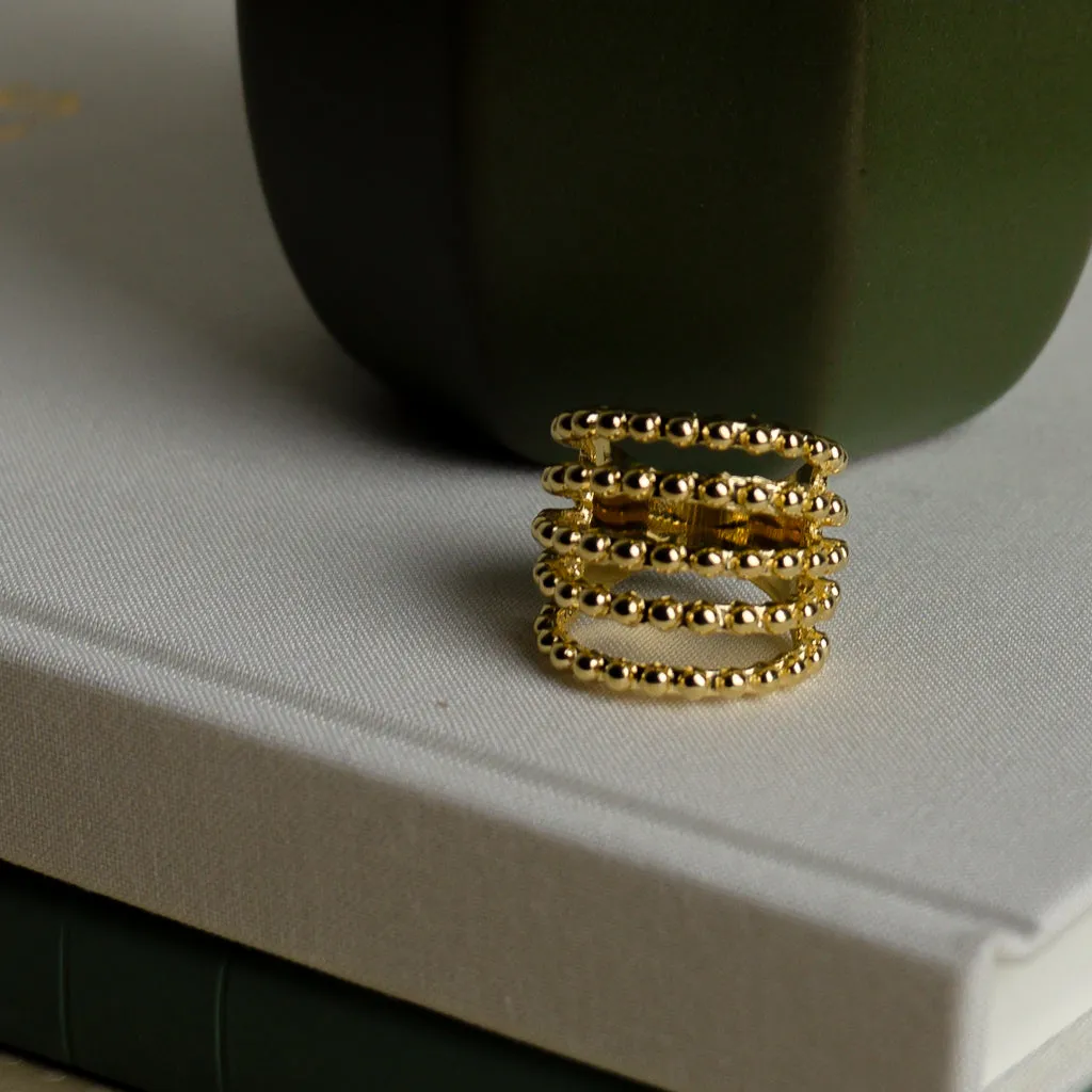 Multiple Beaded Strand Gold Ring