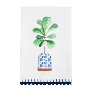 Potted Plant Blue Trim Tea Towels