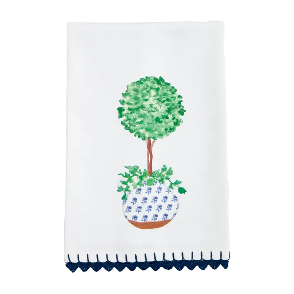 Potted Plant Blue Trim Tea Towels