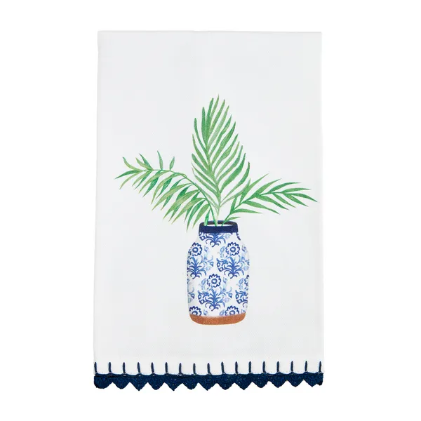 Potted Plant Blue Trim Tea Towels