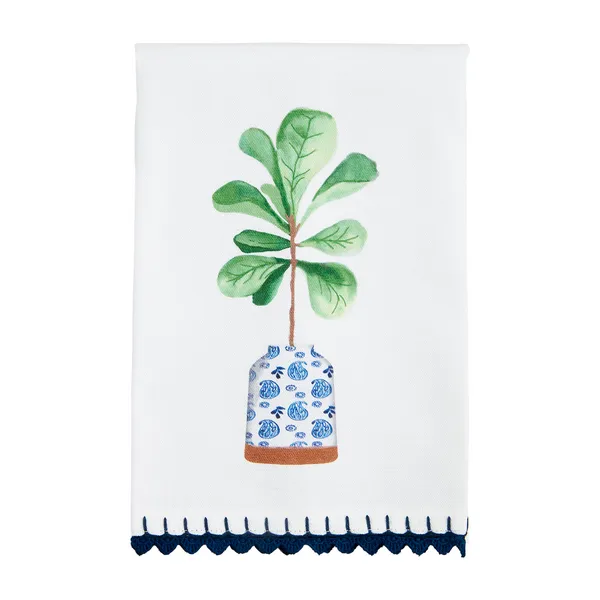 Potted Plant Blue Trim Tea Towels