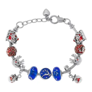Silver Plated Red/Blue Christmas Charm Bracelet