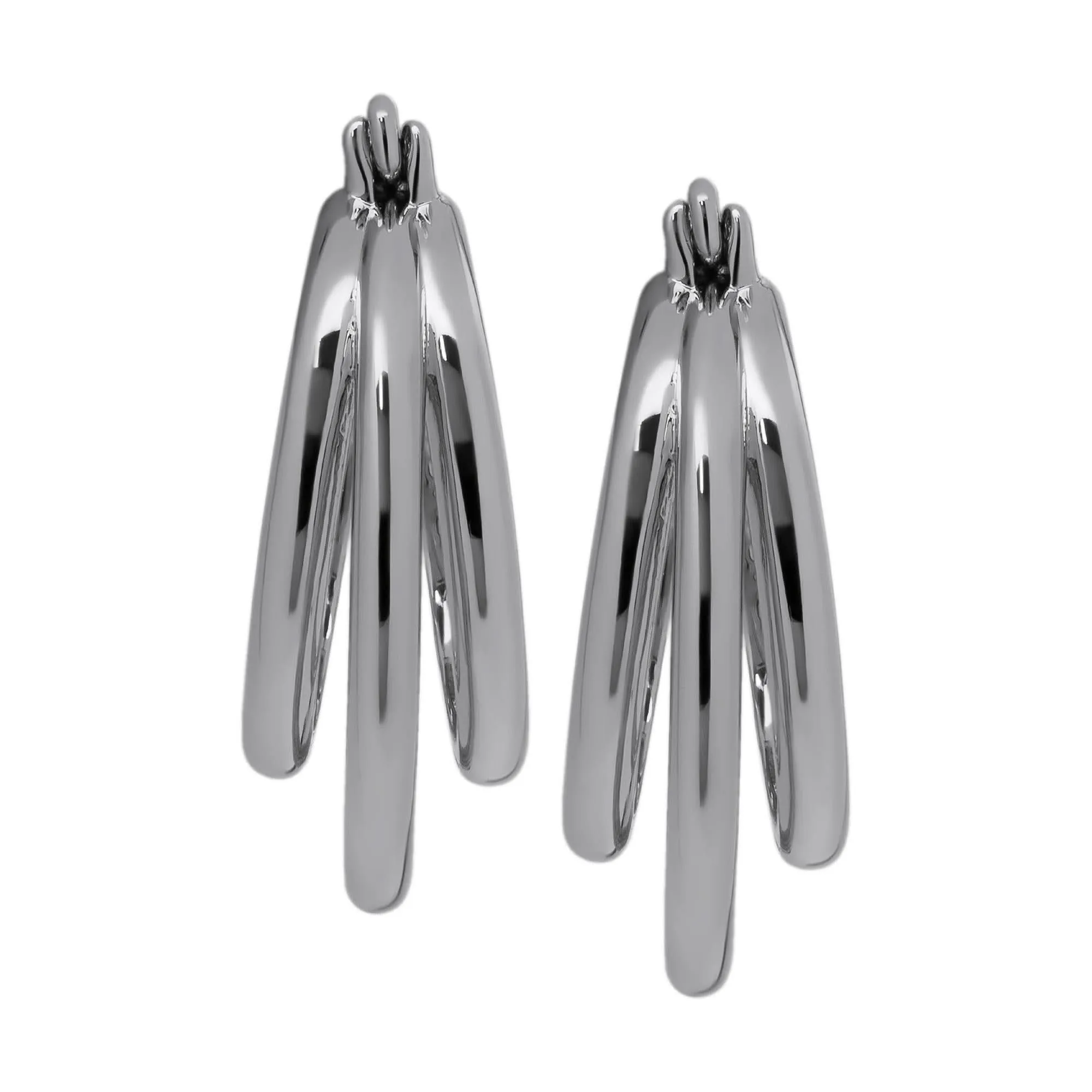 Silver Plated Tri-Row Hoop Earrings
