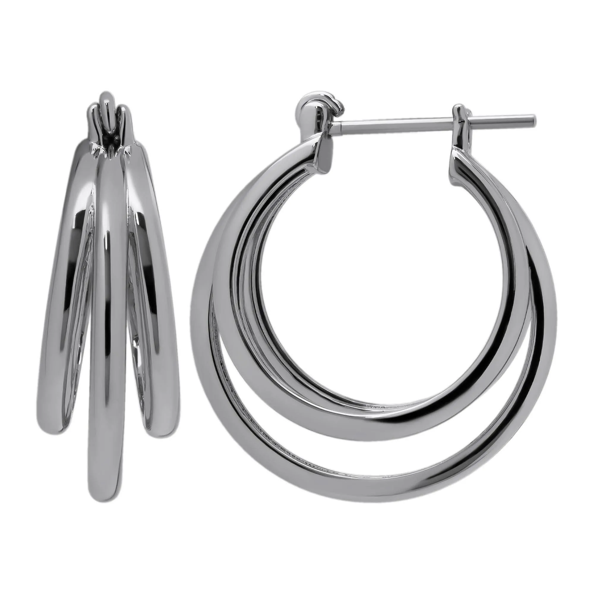 Silver Plated Tri-Row Hoop Earrings