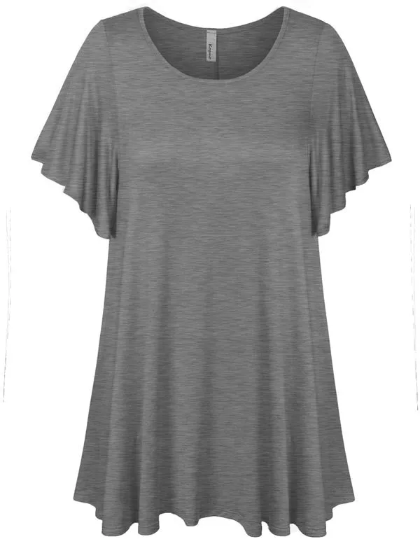 Solid Basic Loose Fit Tunic Top with Ruffle Sleeve (S-3X)