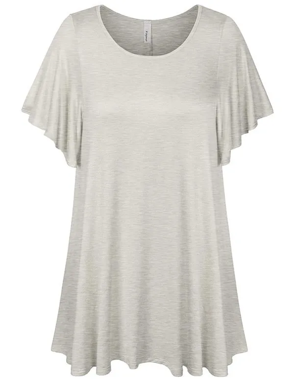 Solid Basic Loose Fit Tunic Top with Ruffle Sleeve (S-3X)