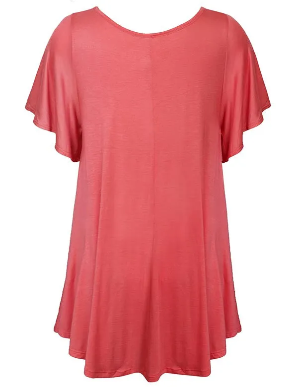 Solid Basic Loose Fit Tunic Top with Ruffle Sleeve (S-3X)