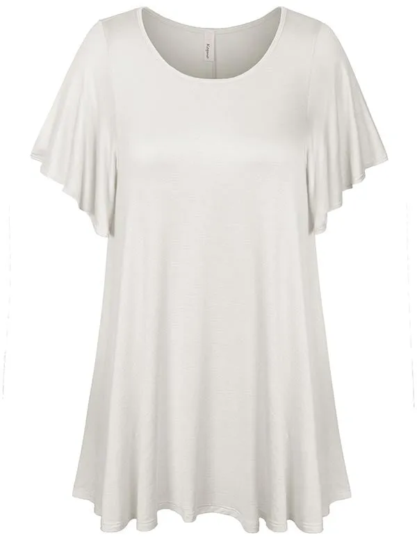 Solid Basic Loose Fit Tunic Top with Ruffle Sleeve (S-3X)