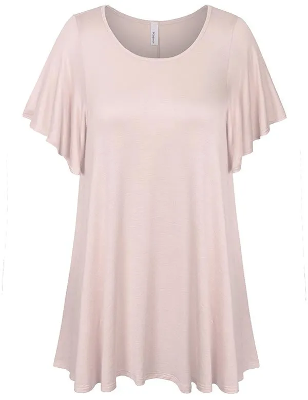Solid Basic Loose Fit Tunic Top with Ruffle Sleeve (S-3X)