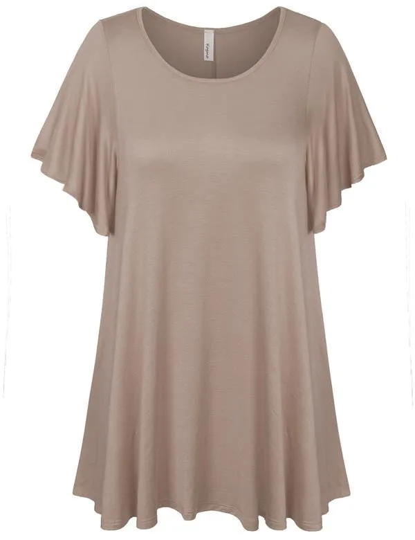 Solid Basic Loose Fit Tunic Top with Ruffle Sleeve (S-3X)
