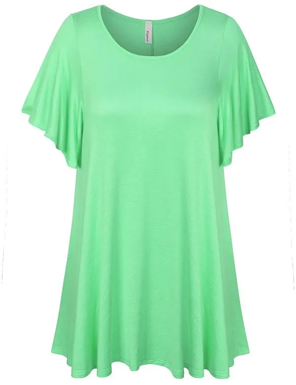 Solid Basic Loose Fit Tunic Top with Ruffle Sleeve (S-3X)