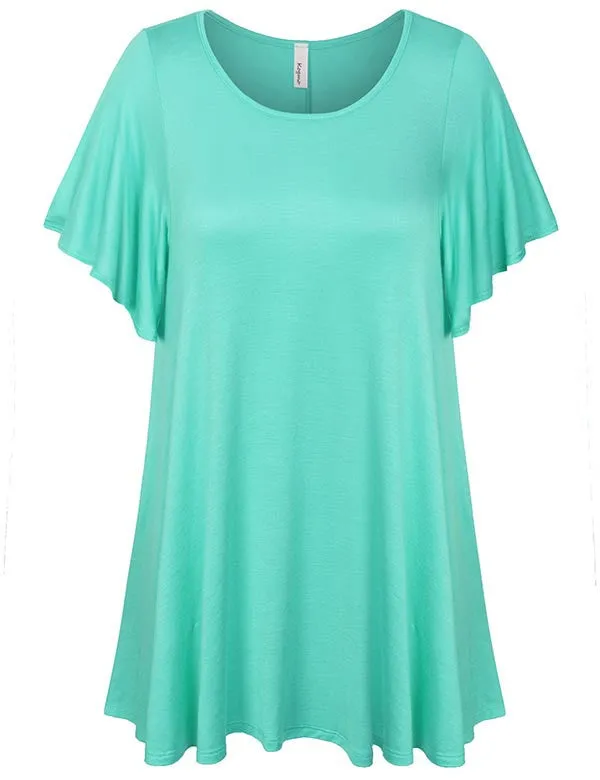 Solid Basic Loose Fit Tunic Top with Ruffle Sleeve (S-3X)