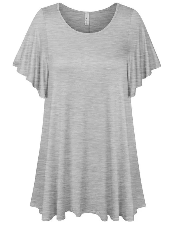 Solid Basic Loose Fit Tunic Top with Ruffle Sleeve (S-3X)