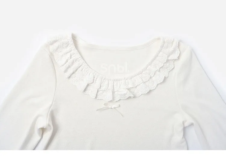White Lace Trim Round Neck Slim-fit Top