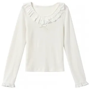 White Lace Trim Round Neck Slim-fit Top