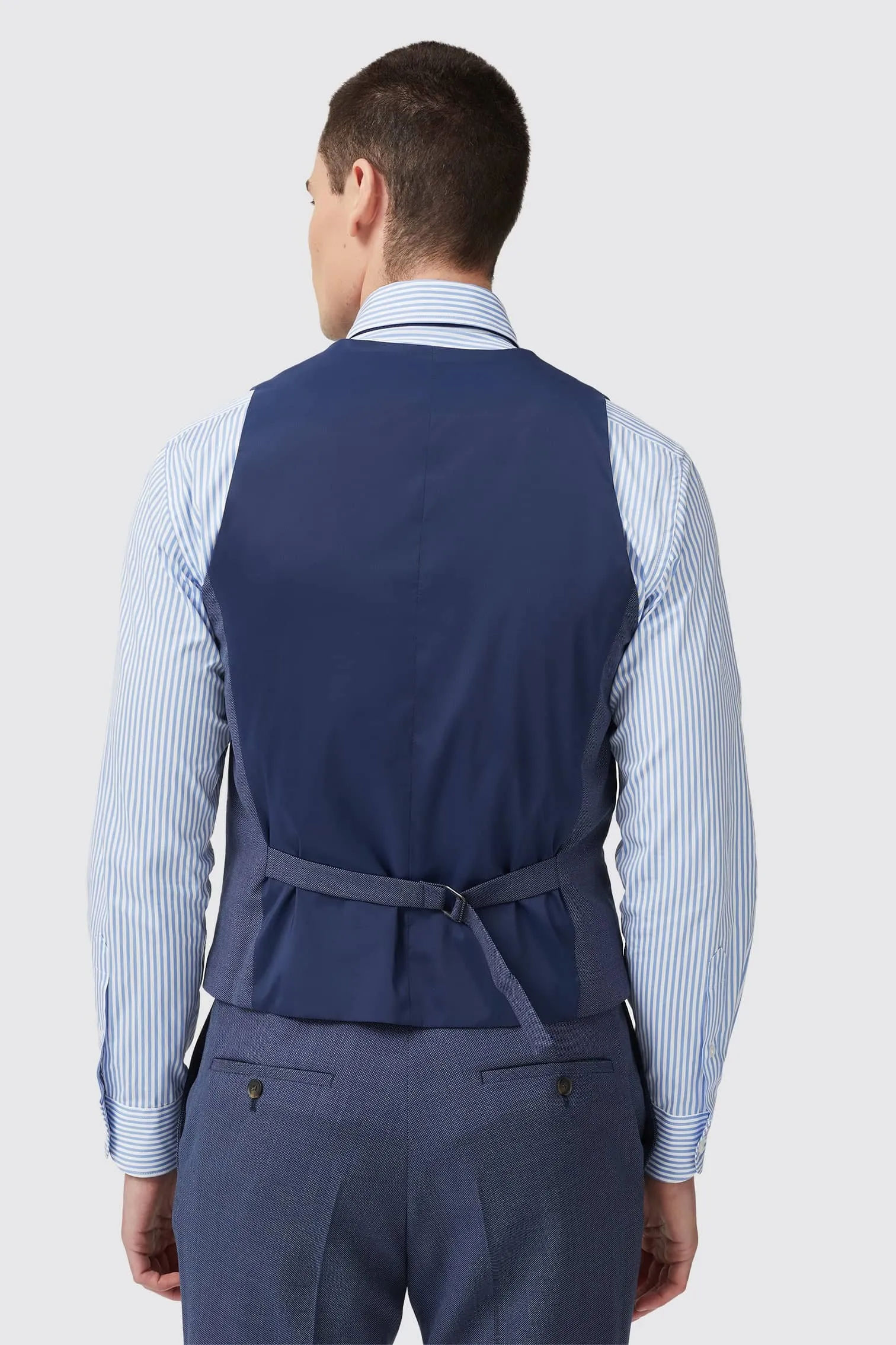 Wilder Tailored Fit Blue Birdseye Wool Waistcoat - ARCHIVE