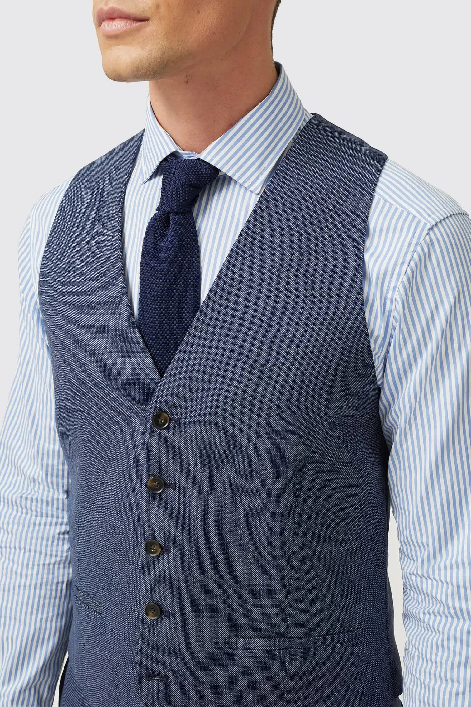 Wilder Tailored Fit Blue Birdseye Wool Waistcoat - ARCHIVE