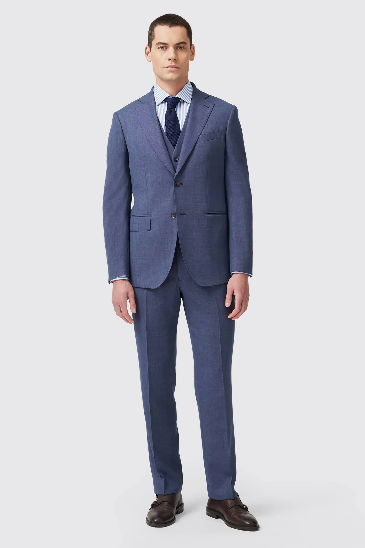 Wilder Tailored Fit Blue Birdseye Wool Waistcoat - ARCHIVE